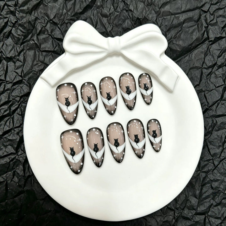 Artistic Cat-Themed Press-On Nail Art Set  1791773919