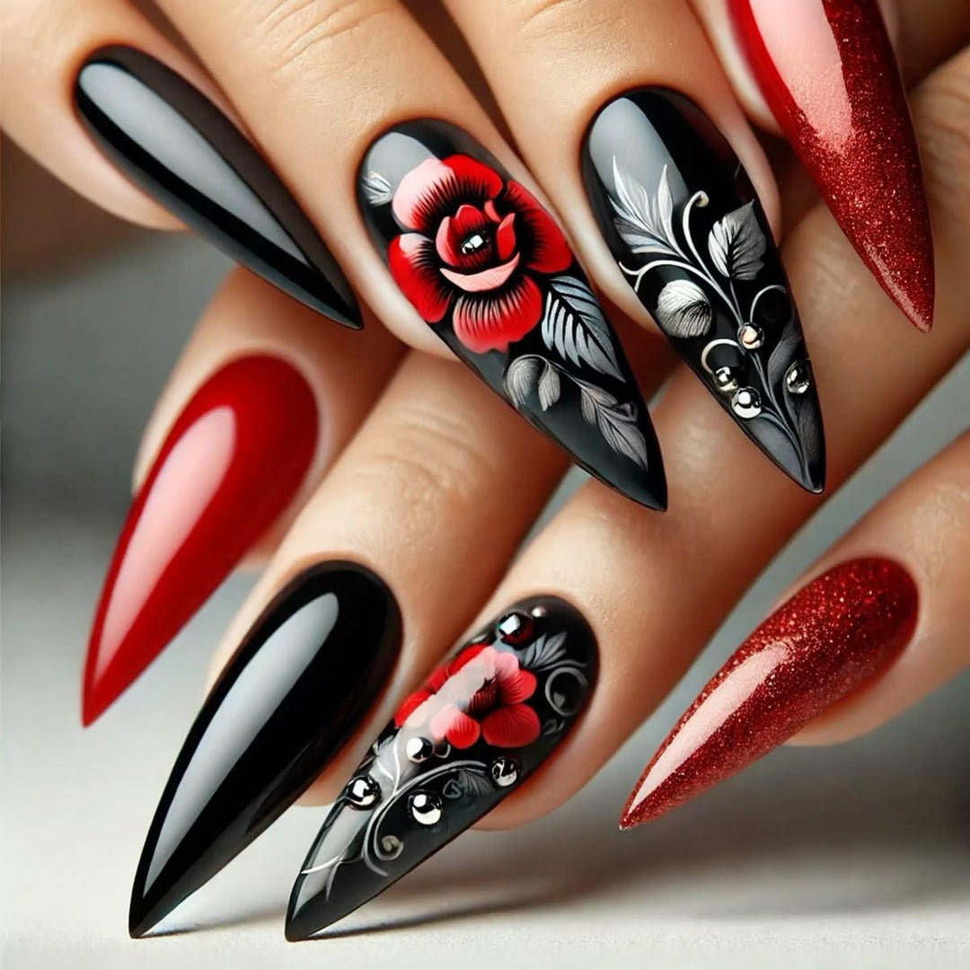 Artificial nails in elegant rose and glitter design Kalsten