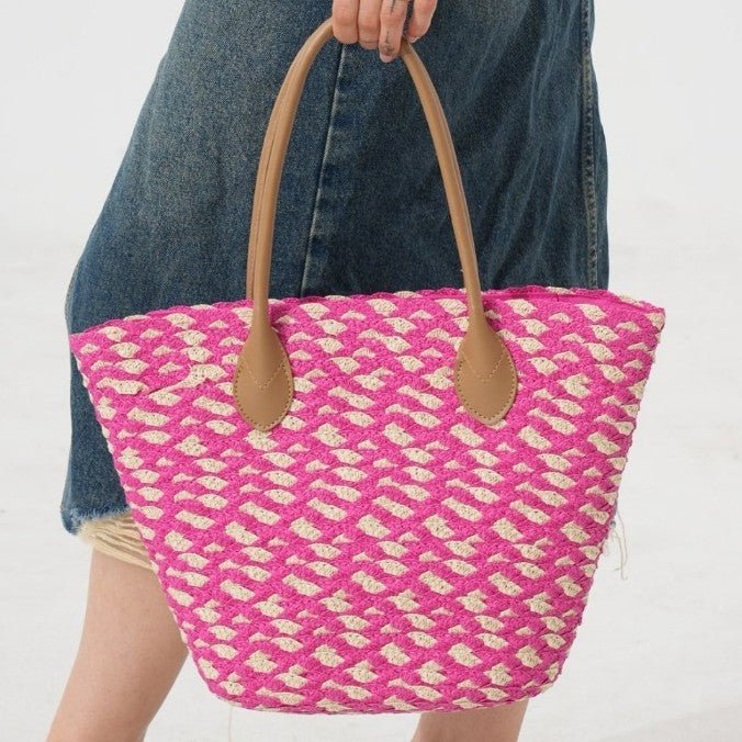 Bast tote bag with stylish zigzag pattern and leather handles Kalsten