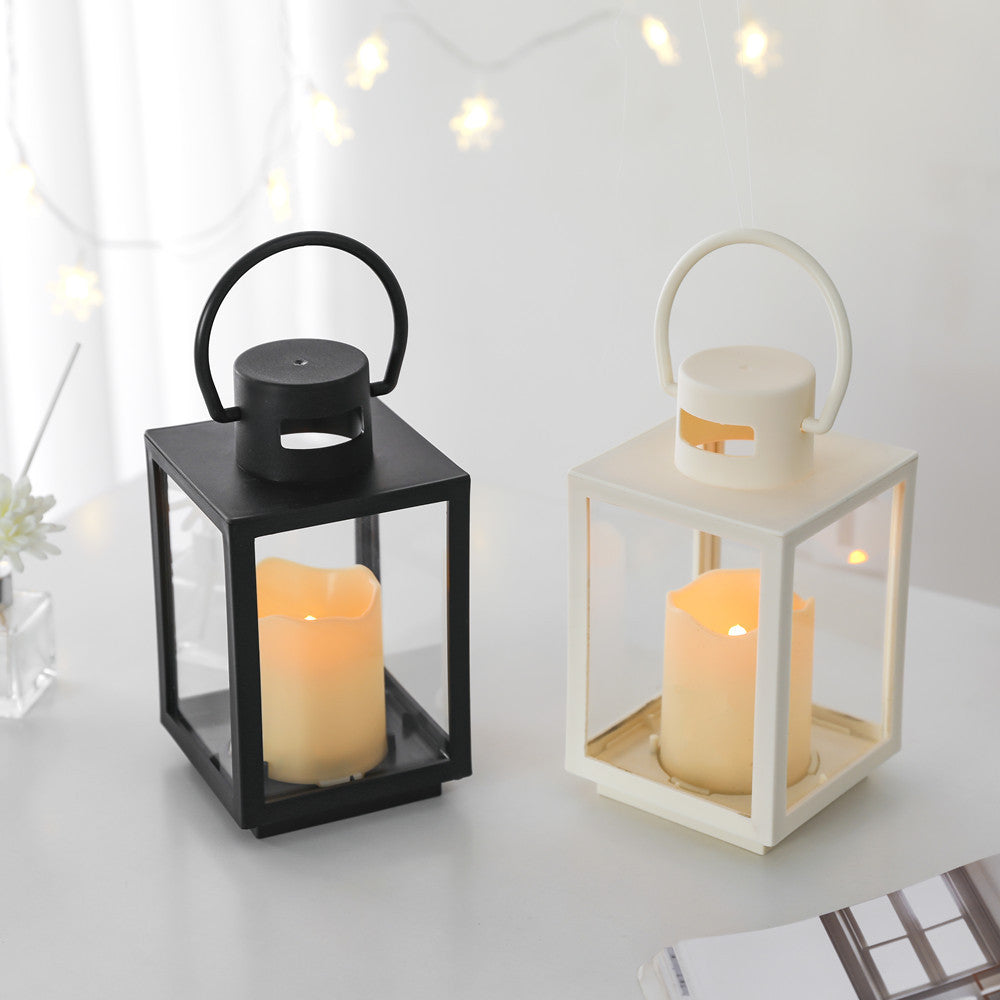 Portable Rectangular Metal Frame Glass-Panel LED Flameless Candle Lantern Kalsten
