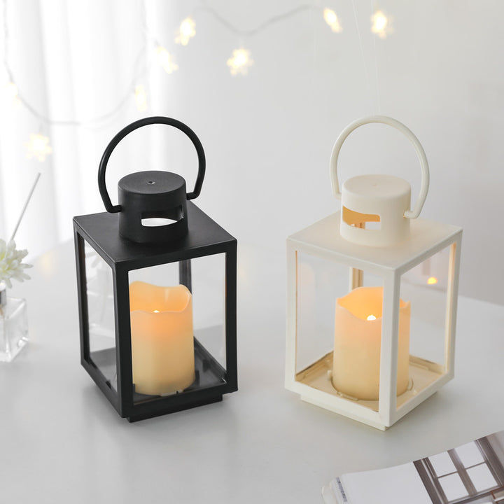 Portable Rectangular Metal Frame Glass-Panel LED Flameless Candle Lantern Kalsten