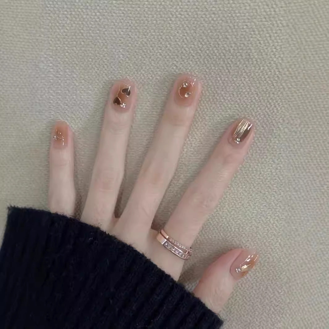 Artistic Heart-Themed Press-On Nail Set