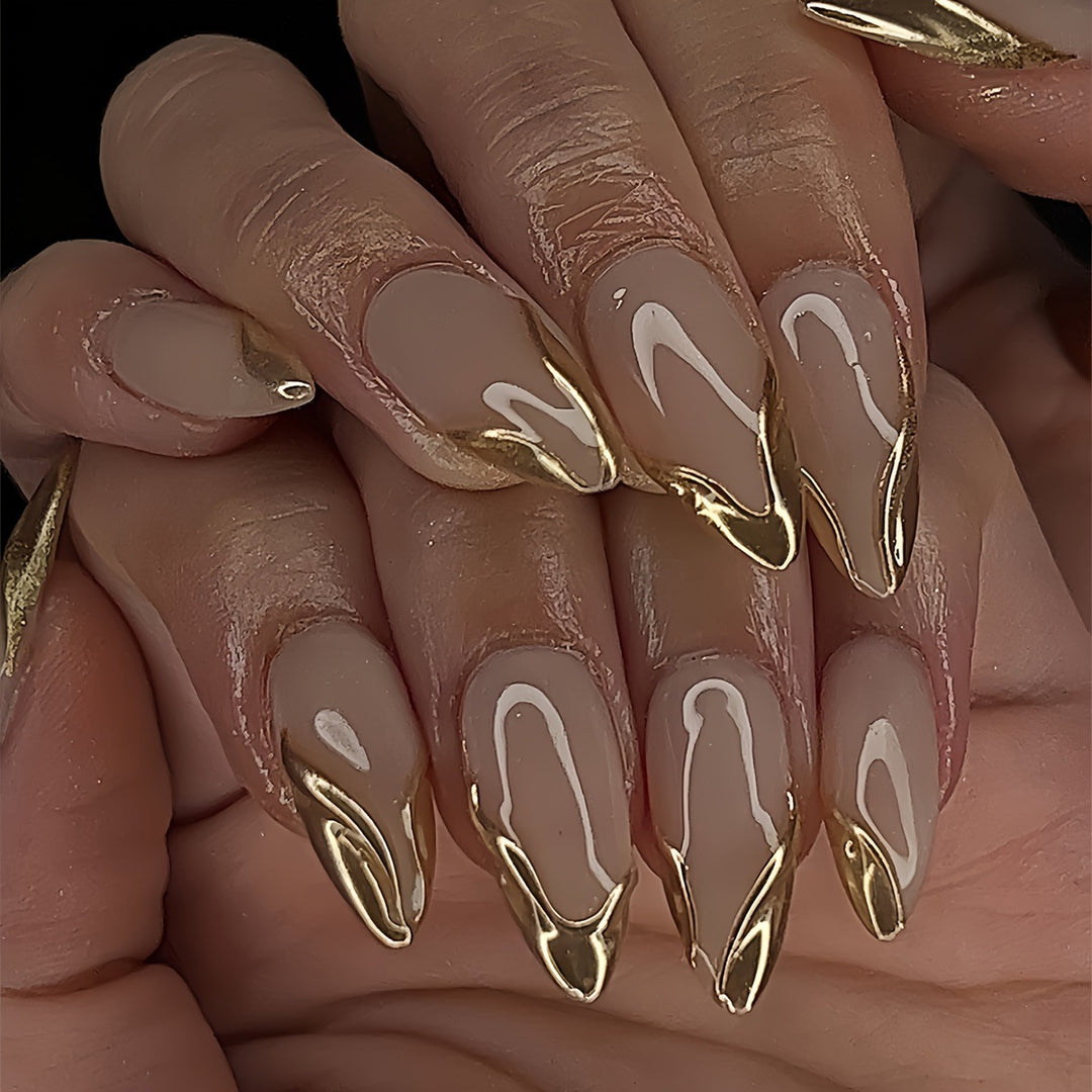 Elegant Stiletto Press-On Nails with Gold Accent Tips Kalsten