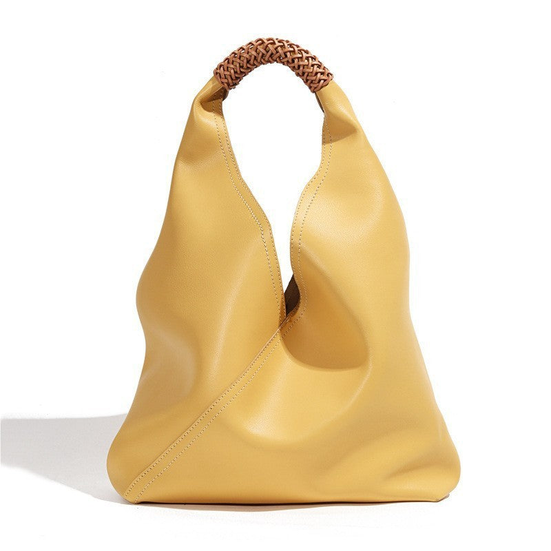 Sculptural Soft-Leather Slouch Hobo Tote with Braided Top Handle