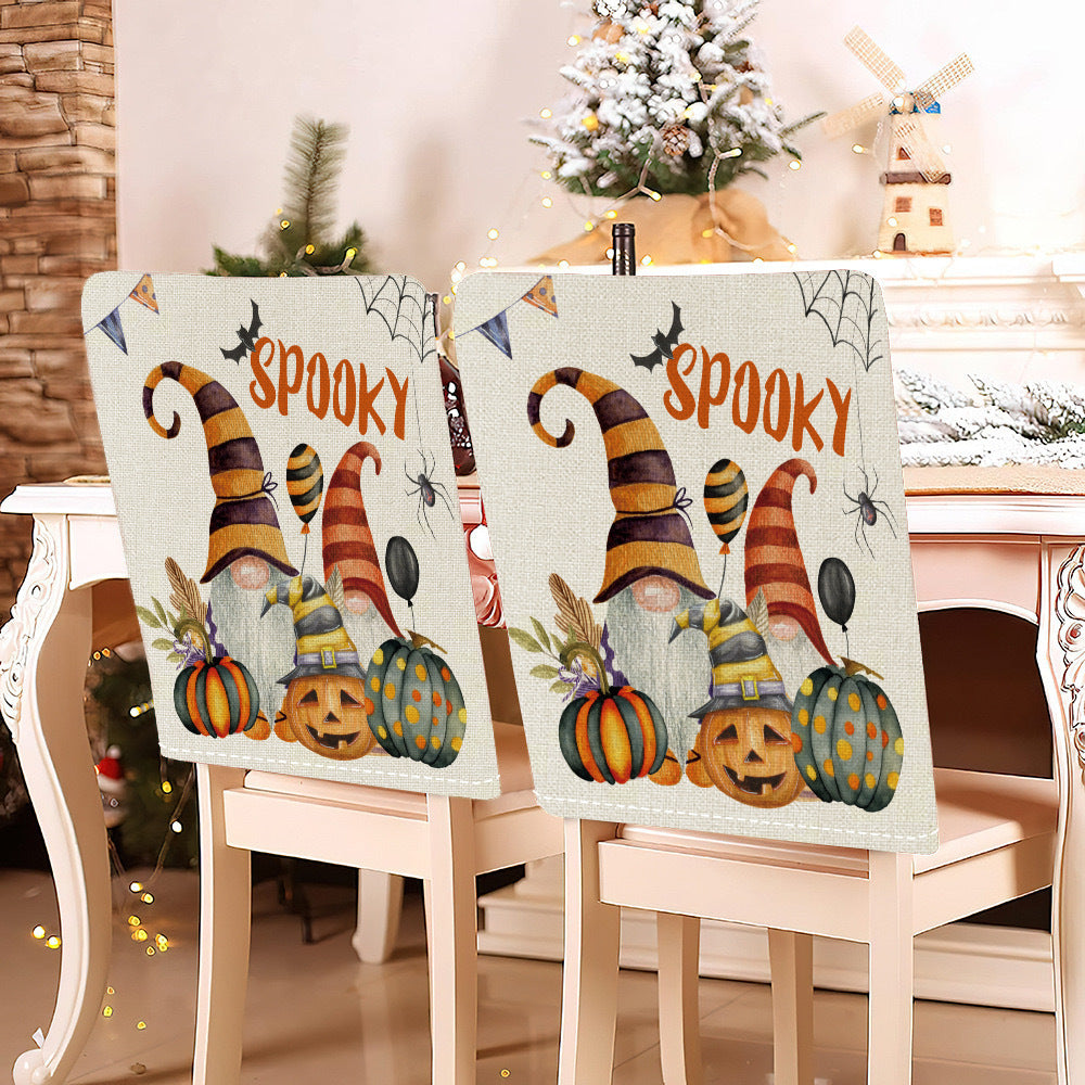 festive Halloween chair covers made of stretchable polyester with witch hat and lettering design