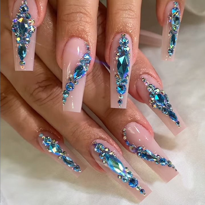 Decorative Press-On Nail Art Set with Gemstone Accents kalsten