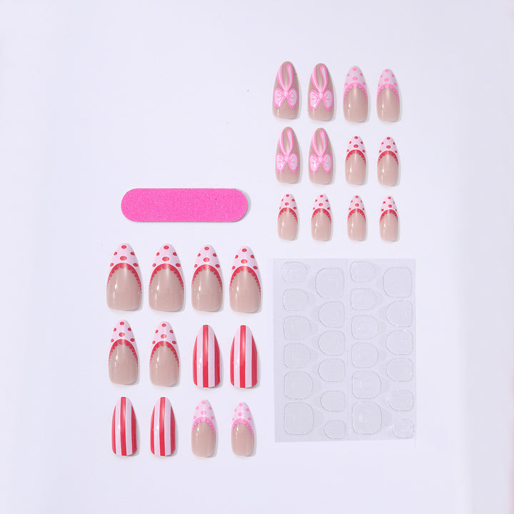 Nail set with playful bow and stripe pattern Kalsten