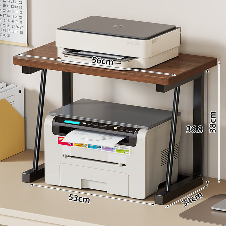 Desktop Printer and Monitor Riser with Elevated Wood-Effect Shelf and Metal Frame