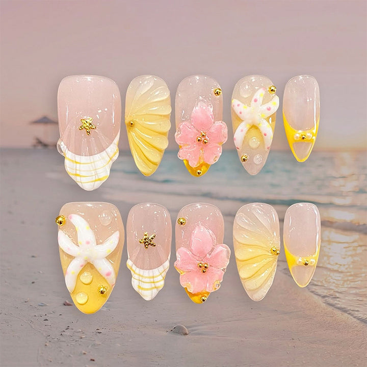 Artificial nails with floral glitter pattern Kalsten