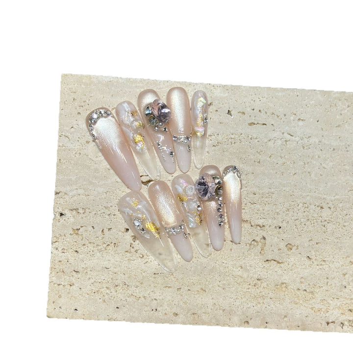 Glamorous Stiletto Press-On Nail Set with Rhinestone Embellishments Kalsten