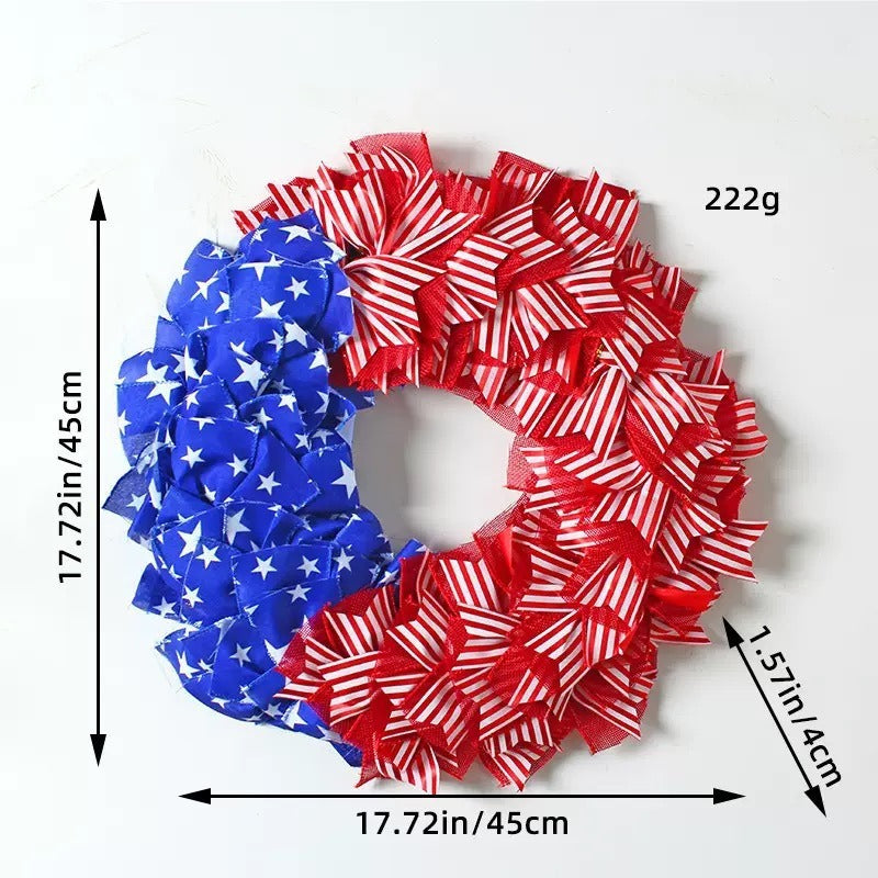 Unisex decorative door wreath with layered fabric bows and star appliqués Kalsten