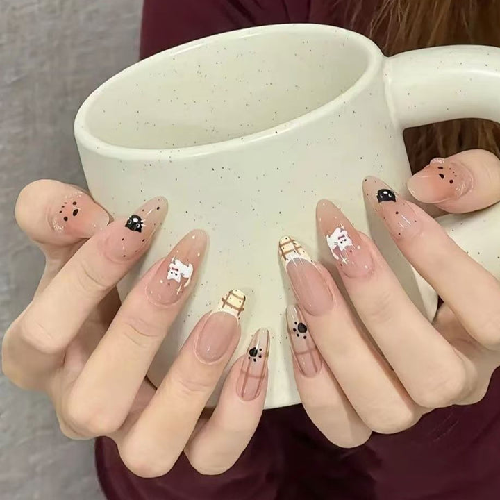 Premium Long Almond-Shaped Press-On Nail Set with Floral and Crystal Accents Kalsten