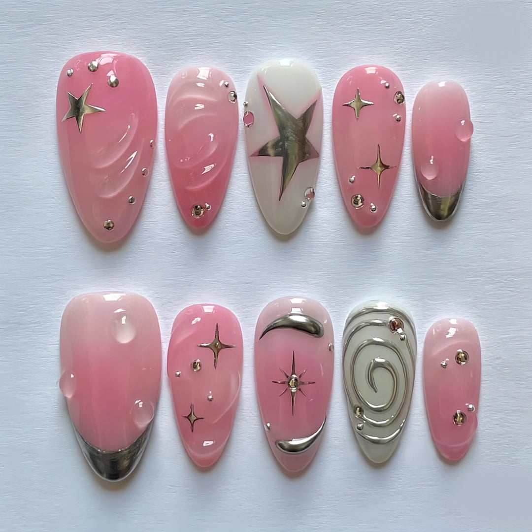 Artistic Star-Embellished Press-On Nail Design Kalsten