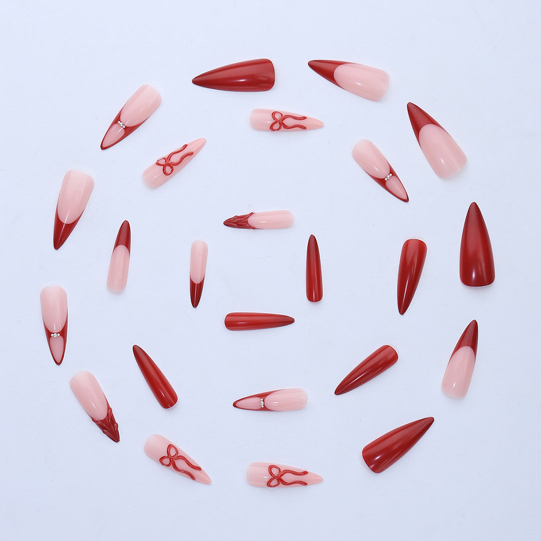 High-quality artificial nail set with elegant tips and bow decorations Kalsten