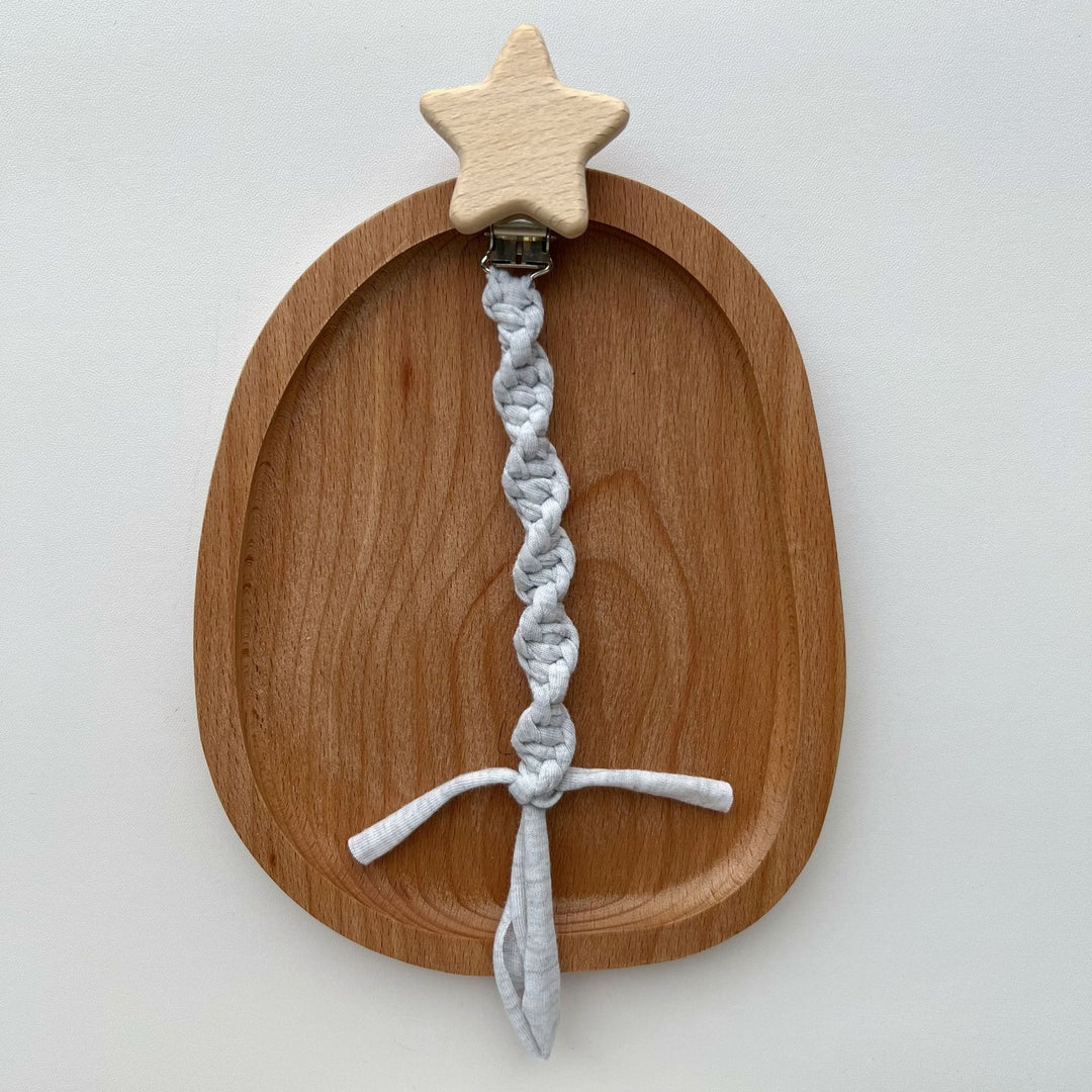 Wooden Star Pacifier Clip with Braided Cotton Strap
