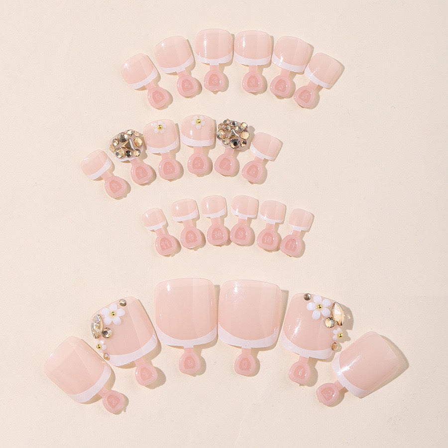 Acrylic nail set with elegant 3D flowers and glitter accents Kalsten