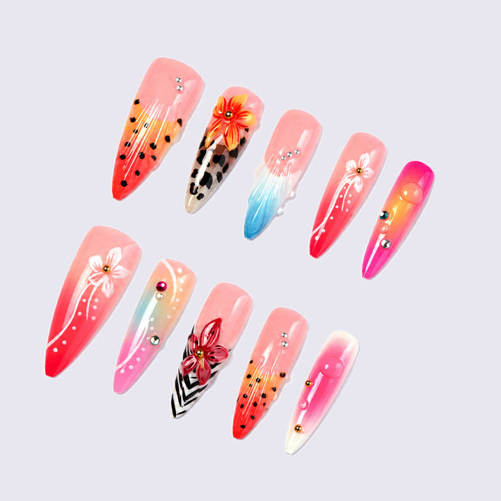Artistic Premium Press-On Nail Set with Floral and Animal Designs kalsten