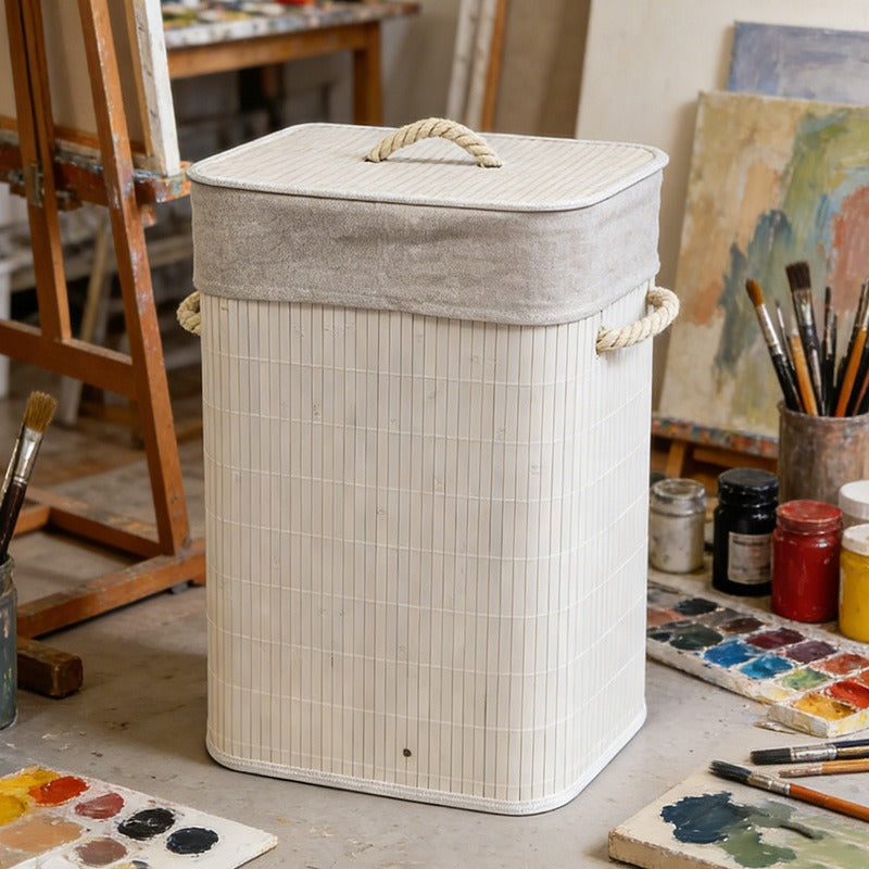 High-quality bamboo laundry container with lid Kalsten