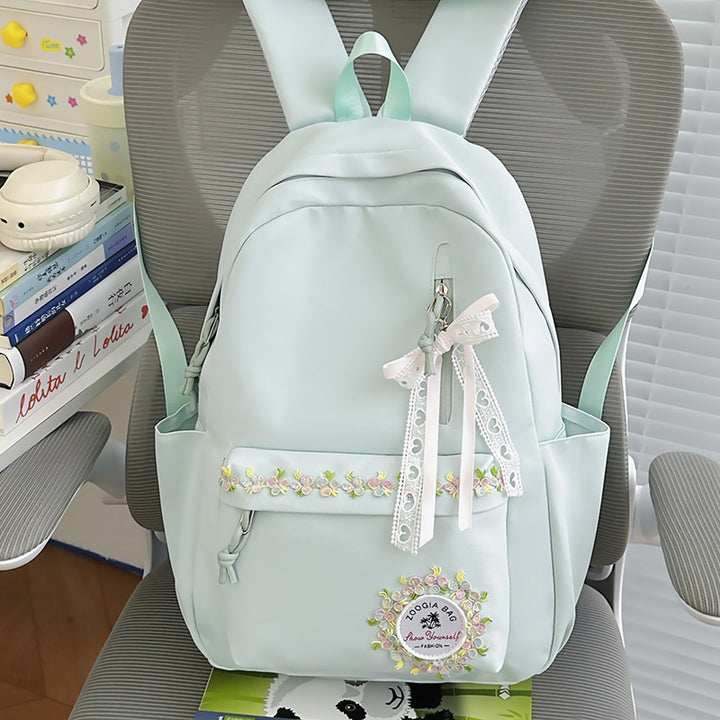 Floral Embroidered School Backpack
