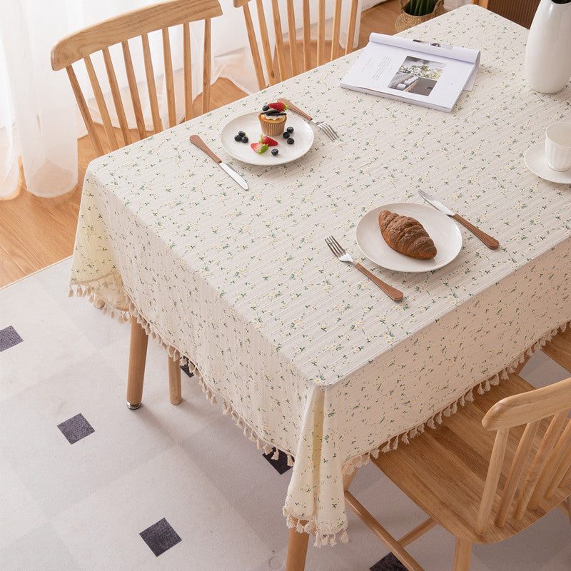 Decorative Floral Tasseled Tablecloth