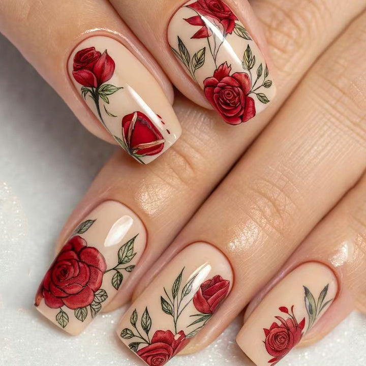 Artificial nails with romantic rose motifs Kalsten