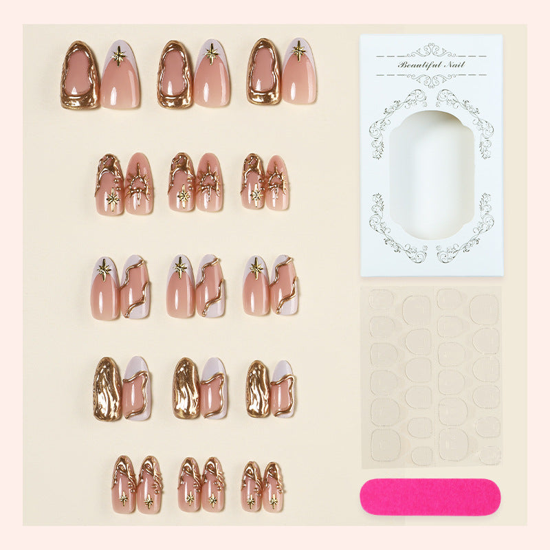 Premium Decorative Press-On Nail Set with Gold Accents Kalsten