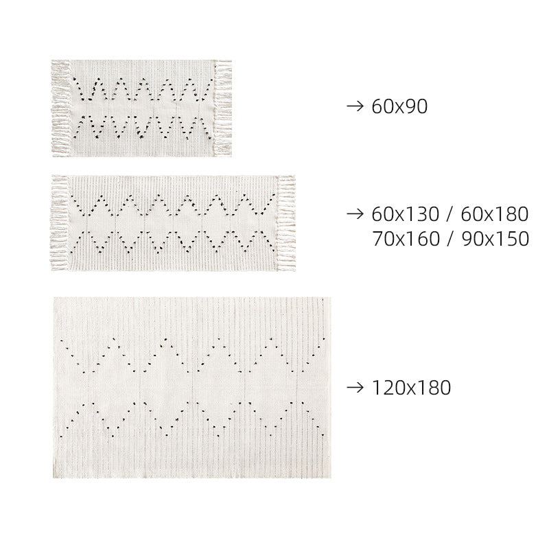 handwoven living room rug with fringes and geometric perforated pattern Kalsten