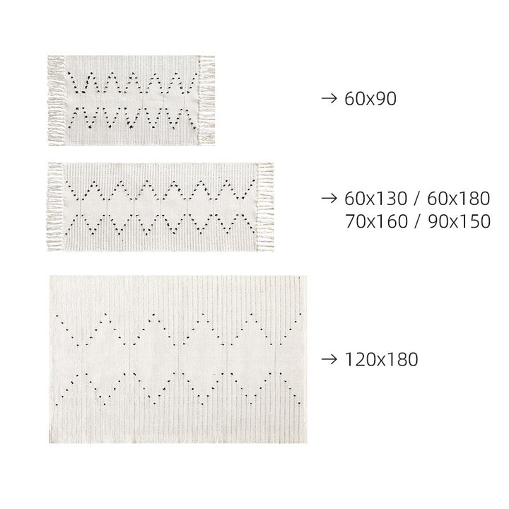 handwoven living room rug with fringes and geometric perforated pattern Kalsten