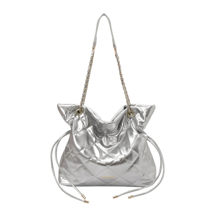 Quilted Patent Leather Slouchy Tote Bag