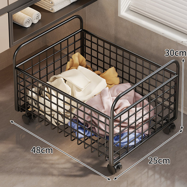 Metal Wire Grid Storage Basket with Raised Side Handles