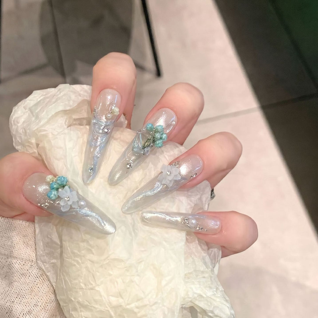 Elegant Floral Stiletto Nail Art Kalsten