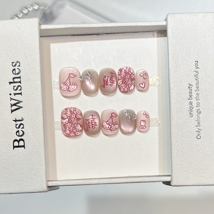 Themed Press-On Nail Art Set with Hello Kitty Designs Kalsten