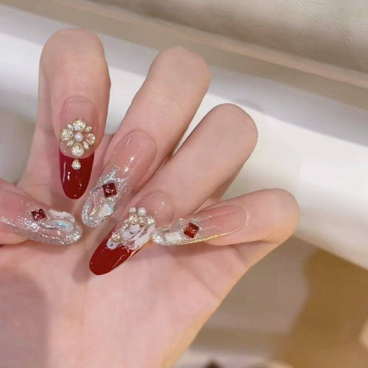 Artistic 3D Gemstone Embellished Nail Art Extensions Kalsten