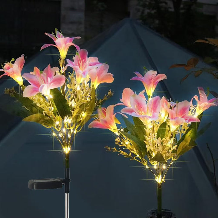 Solar-Powered Lifelike Lily Bloom Landscape Stake With Micro-LED Cluster And Telescopic Ground Spike Kalsten