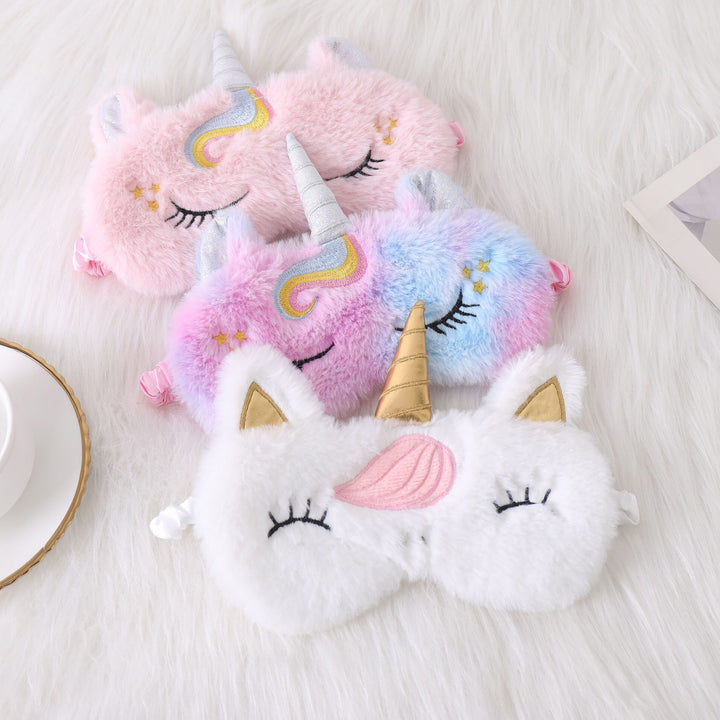 Ladies nan cozy unicorn sleep mask with embroidered eyelashes, soft plush and elastic ruffled ribbon Kalsten