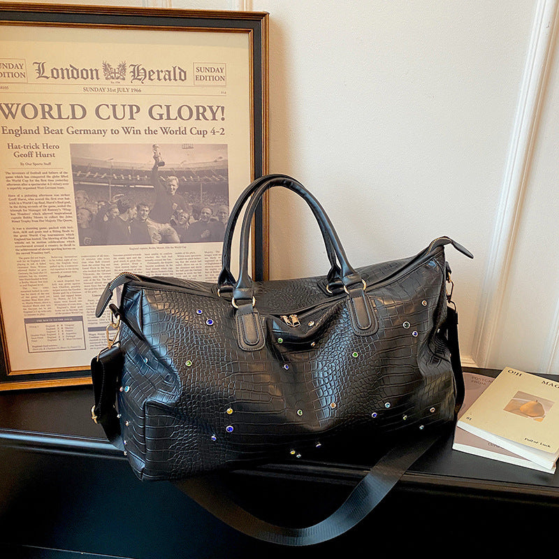 Stylish Crocodile-Texture Weekend Duffel Bag Kalsten