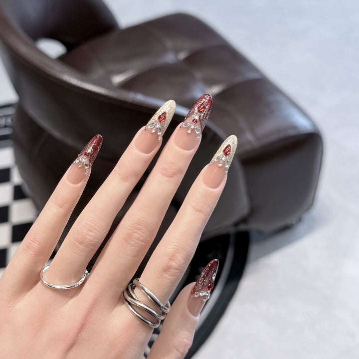 Decorative Stiletto Press-On Nail Set with Gemstone Accents Kalsten