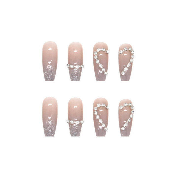 Artificial Nail Set with Sparkling Heart Designs and Glitter Accents Kalsten