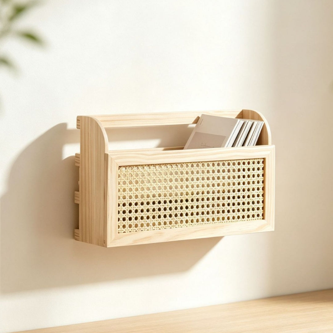 Stylish storage box made of wood and rattan Kalsten