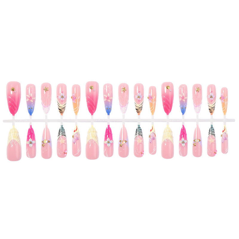 Decorative Press-On Nail Set with Floral Accents kalsten 1788495788