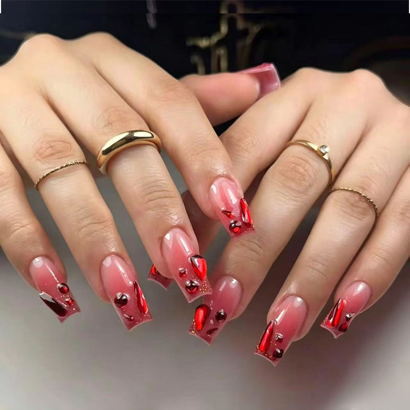 Decorative Acrylic Press-On Nail Set with Gemstone Accents Kalsten