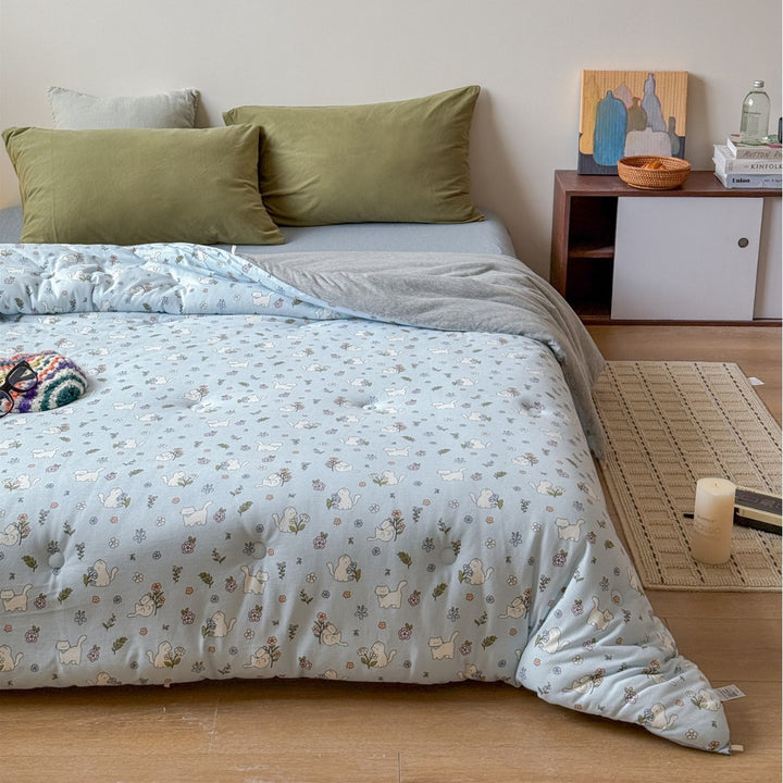 Padded futon mattress topper with cute cat pattern
