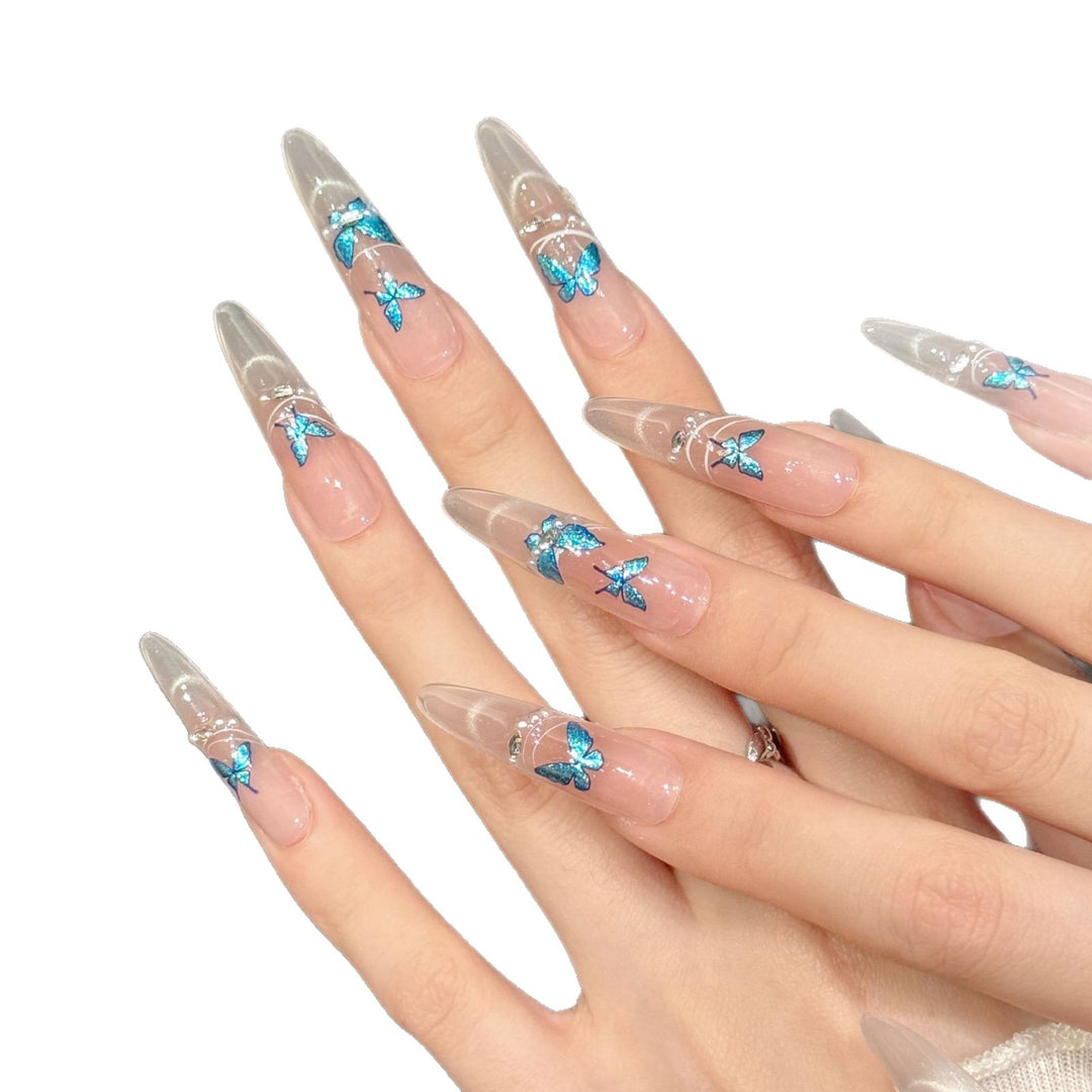 Artistic Press-On Nail Set with Butterfly Accents