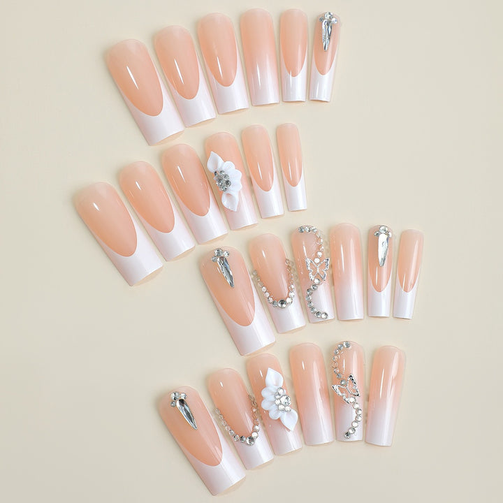 Acrylic nail set with elegant 3D accents and glitter decorations Kalsten