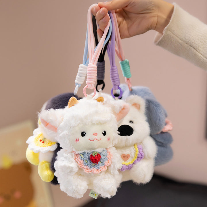 Plush Penguin Decorative Bag Charm with Crochet Bib and Spring-Loop Clip Kalsten