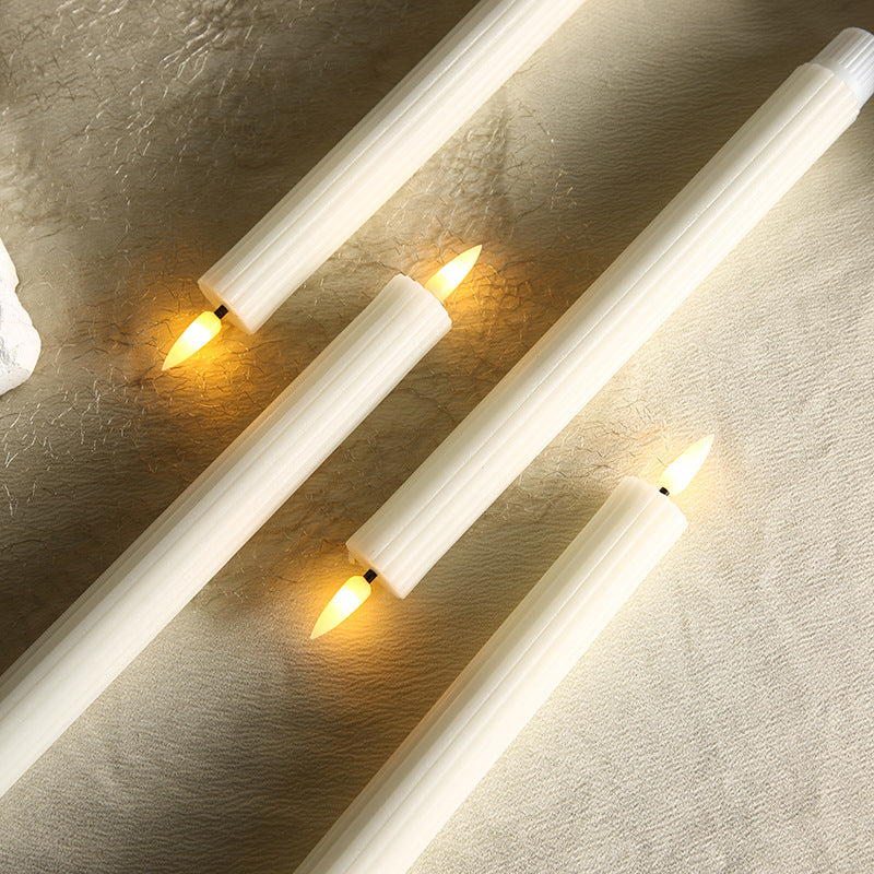 Battery-Operated Ribbed LED Taper Candles with Flicker Flame and Detachable Bases