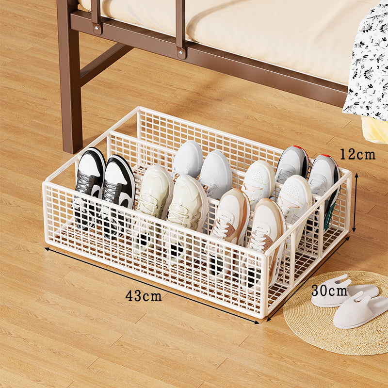 Under-Bed Metal Mesh Shoe Drawer Organizer with Multi-Compartment Dividers