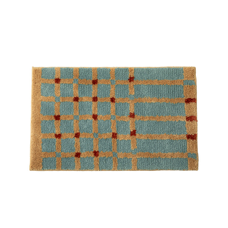Soft runner bath mat with geometric checkered pattern and non-slip underside Kalsten