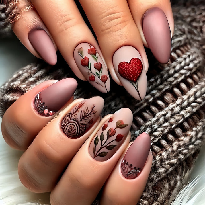 Artificial Nail Set with Romantic Heart Design Kalsten