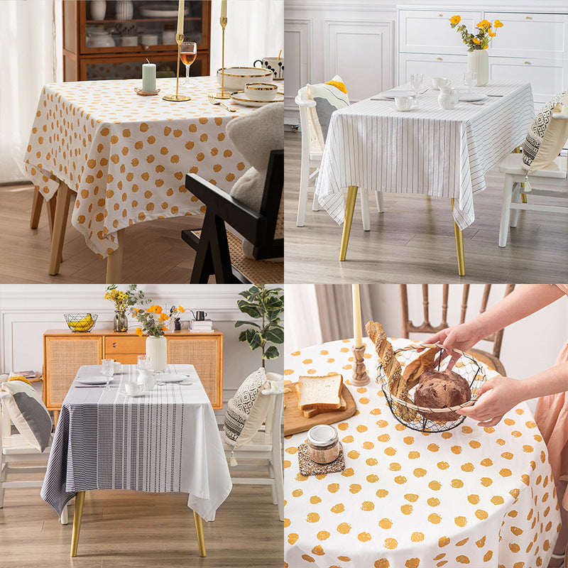 Rectangular tablecloth made of cotton-linen blend with embossed polka dot pattern and water-repellent surface Kalsten